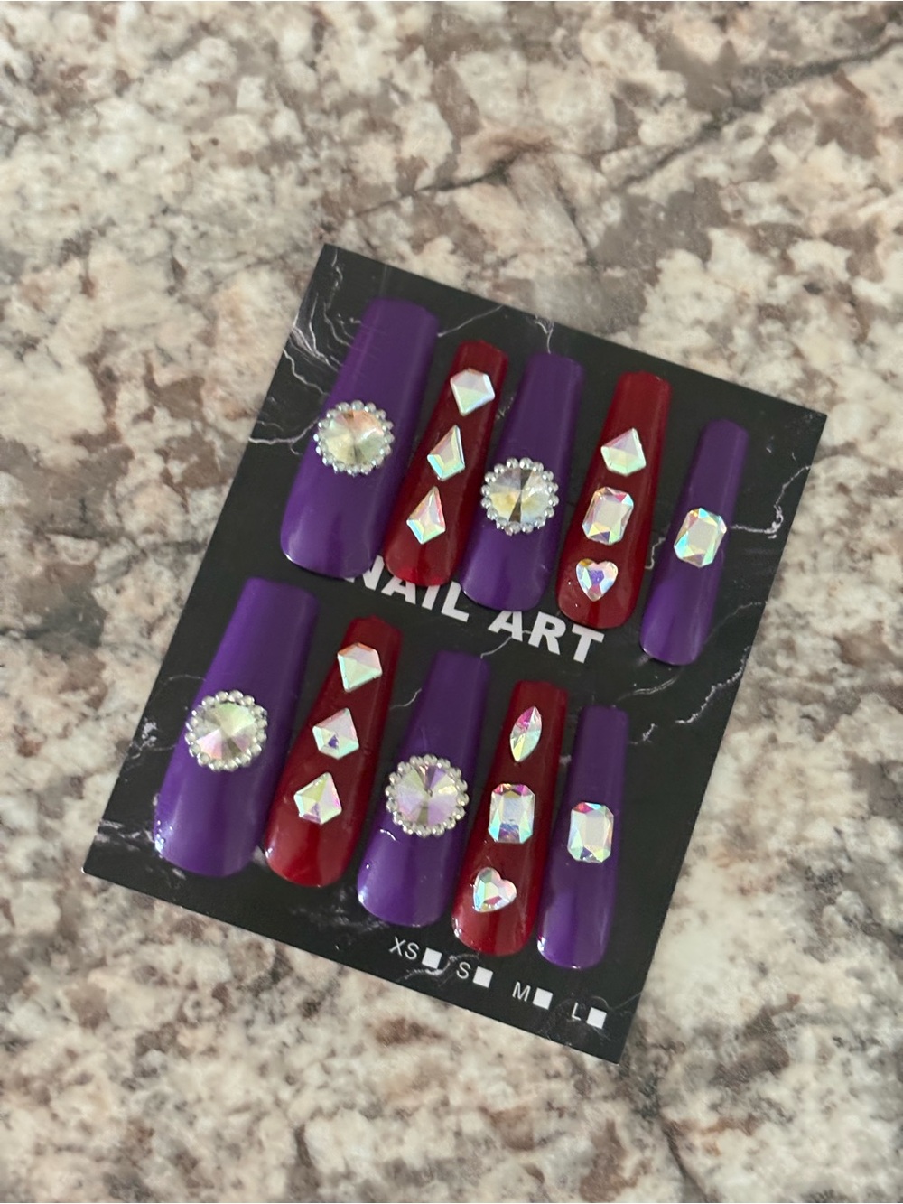 Purple & Red Rhinestone Press-On Nail Set - Women Accessories